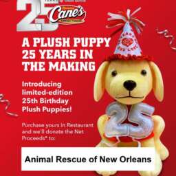 Raising Cane’s 25th Anniversary Plush Puppy to Benefit ARNO!